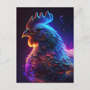 AI Neon Chicken Postkarte