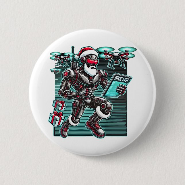 AI Powered Santa Robot mit Dronen und Weihnachten  Button (Vorderseite)