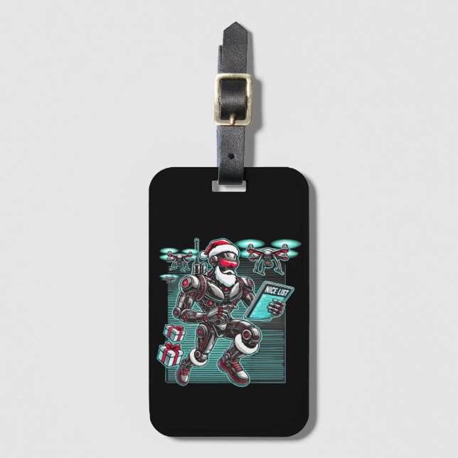AI Powered Santa Robot mit Dronen und Weihnachten  Gepäckanhänger (Vorderseite Vertikal)
