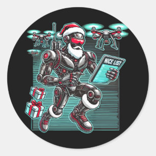 AI Powered Santa Robot mit Dronen und Weihnachten  Runder Aufkleber