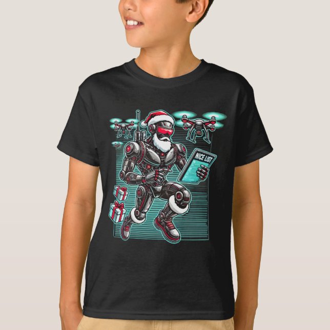 AI Powered Santa Robot mit Dronen und Weihnachten  T-Shirt (Vorderseite)