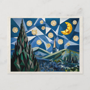 AI-Remix-Kunstwerk Kubismus Nachtlandschaft Postkarte