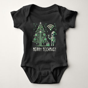 AI Robot mit Tech Christmas Tree - Merry Techmas Baby Strampler