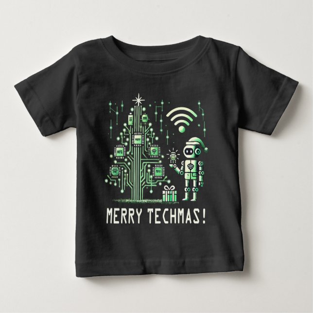 AI Robot mit Tech Christmas Tree - Merry Techmas Baby T-shirt (Vorderseite)