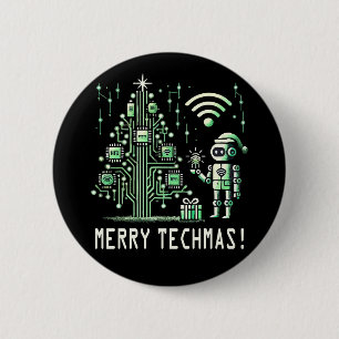 AI Robot mit Tech Christmas Tree - Merry Techmas Button