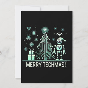 AI Robot mit Tech Christmas Tree - Merry Techmas Einladung