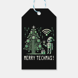 AI Robot mit Tech Christmas Tree - Merry Techmas Geschenkanhänger
