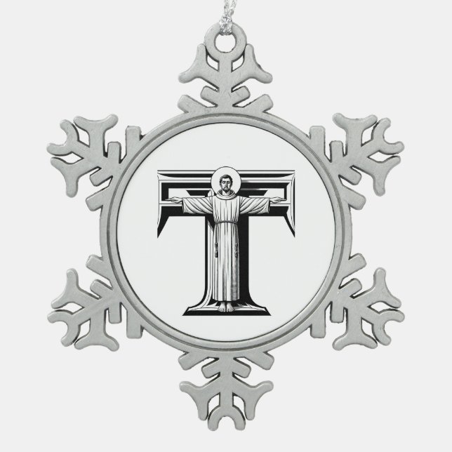 AI Saint Francis von Assisi als Franziskaner Tau 1 Schneeflocken Zinn-Ornament (Vorderseite)