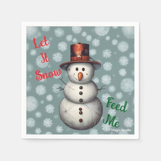 AI Snowman Lass es schneien Füttre Me Holiday Napk Serviette (Vorderseite)