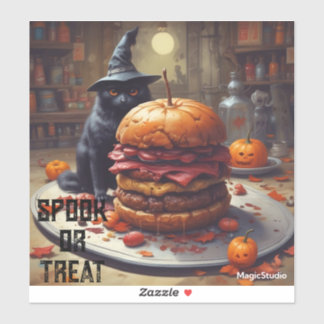 AI-Spook oder Leckerei Katze und Burger-Vinyl-Aufk Aufkleber