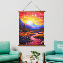 Ai Sunset Wandteppich Mit Holzrahmen