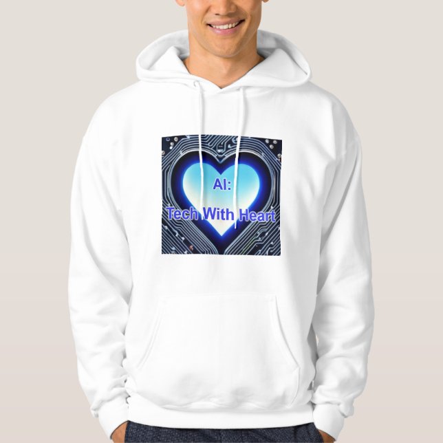 AI: Tech with Heart Men's White Hoodie (Vorderseite)
