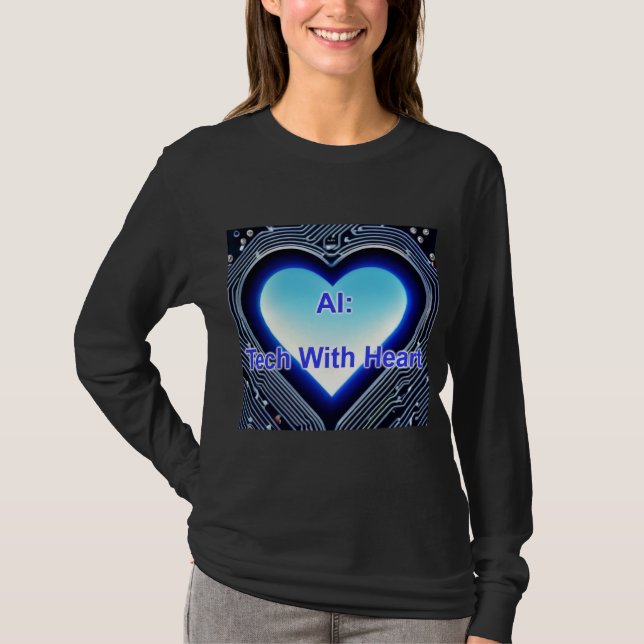 AI: Tech with Heart Women's Long Sleeve Black T-Shirt (Vorderseite)
