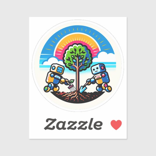 AI Tree Planter Sticker Öko-freundliches Robot-Des (Blatt)