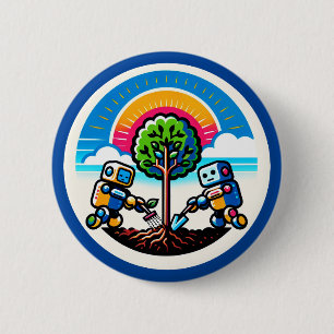 AI Tree Planter Sticker Öko-freundliches Robot-Des Button