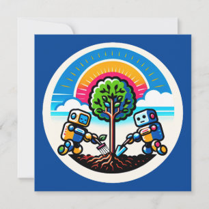 AI Tree Planter Sticker Öko-freundliches Robot-Des Einladung