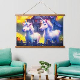 Ai Unicorns Wandteppich Mit Holzrahmen