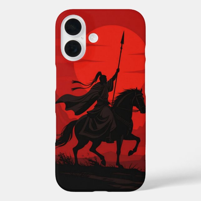 AI Warrior iPhone Cover – Epic Red Sun Silhouette  (Rückseite)