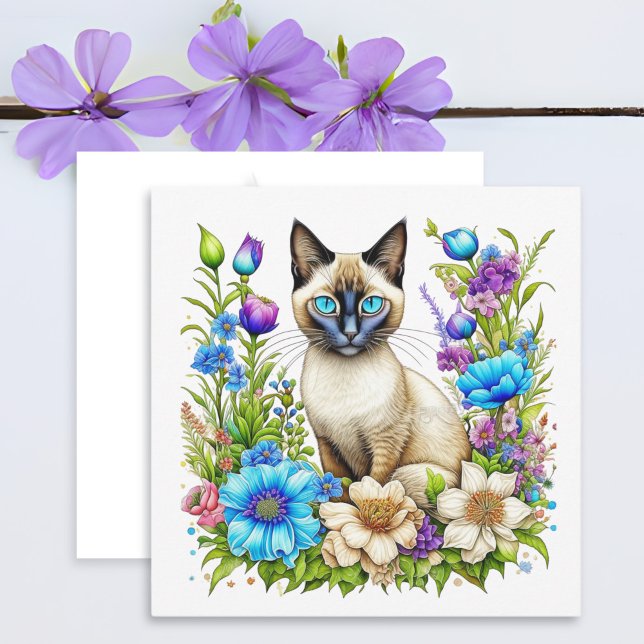 Ai Watercolor Siamese Cat in Blume (Von Creator hochgeladen)