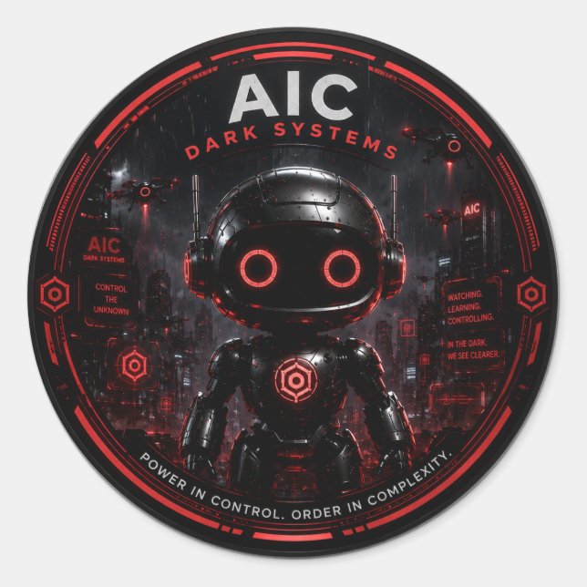 AIC Dark Systems Cyberpunk AI Roboter Aufkleber  (Vorderseite)