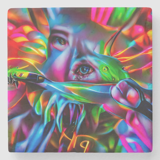 Aichmophobie: Vivid Surreal Art Steinuntersetzer (Vorderseite)