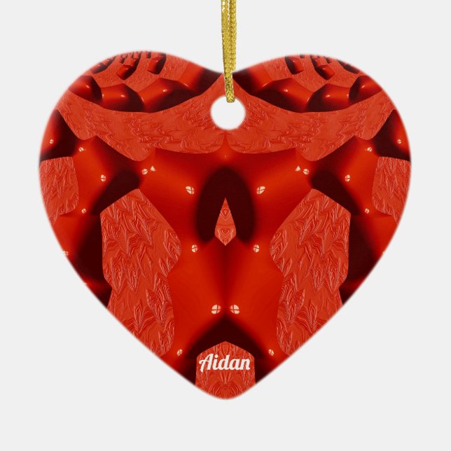 AIDAN ~ VALENTINE HEART ~ Rotes Fraktal ~ Keramik Ornament (Vorne)