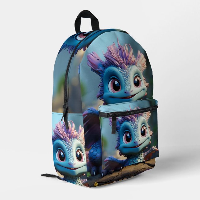 Aiden, ein Whimsikischer Drache Bedruckter Rucksack (Rückseitige Ecke links)