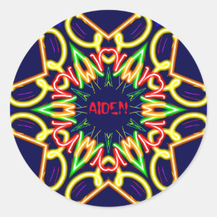 AIDEN ~Fluoro Alien Pattern ~ Personalisiert Runder Aufkleber
