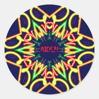 AIDEN ~Fluoro Alien Pattern ~ Personalisiert Runder Aufkleber