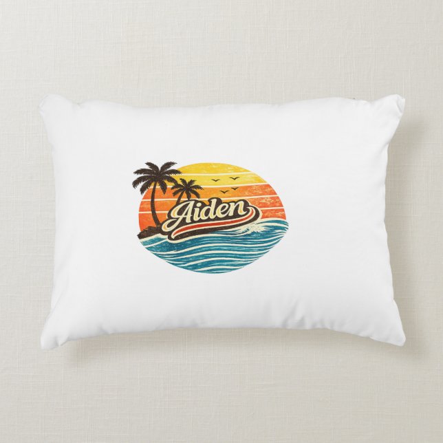 Aiden Retro Sunset Name Design Dekokissen (Vorderseite)