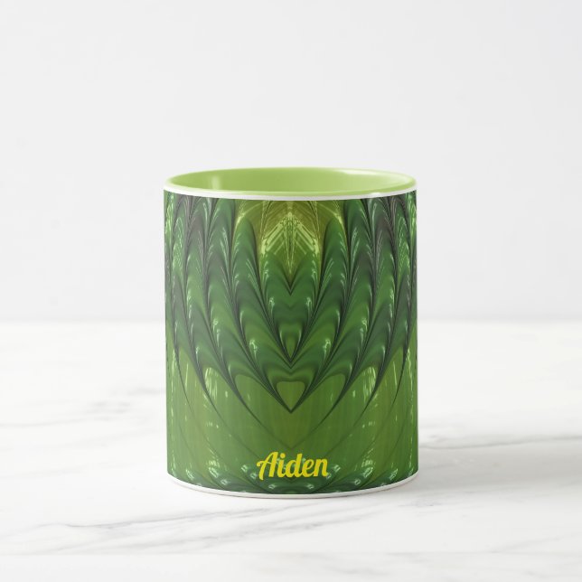 AIDEN ~ Zany 3D Fractal ~ Green Lover Mug (Centre)