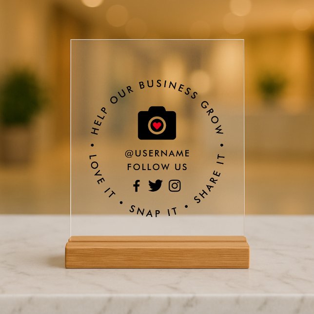 Aider notre entreprise à croître | Les abonnés des (Editable "Help our business grow" social media icon acrylic tabletop signs for small businesses.)