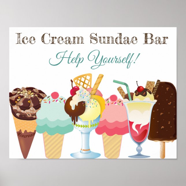 Aidez-vous Crème glacée Sundae Bar Poster Signe (Devant)
