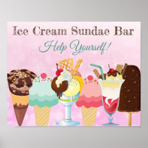 Aidez-vous Crème glacée Sundae Bar Poster Signe