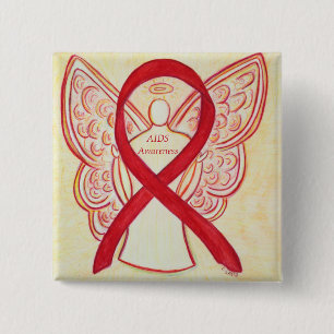 Aids Awareness Ribbon Angel Custom Art Button