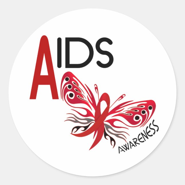 AIDS/HIV Schmetterling 3 Bewusstsein Runder Aufkleber (Vorderseite)