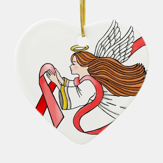 AIDS "rotes Band-" Bewusstseins-Engel Keramik Ornament (Vorne)