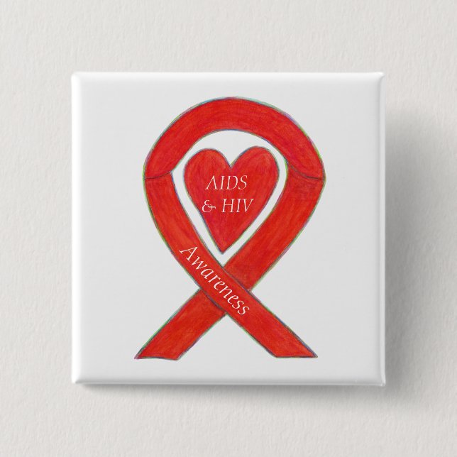 Aids und HIV-Bewusstsein Herz Ribbon maßgeschneide Button (Vorderseite)