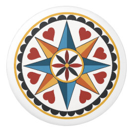 Aight Point Star & Heart Amish Dutch Hex Sign Knob Keramikknauf