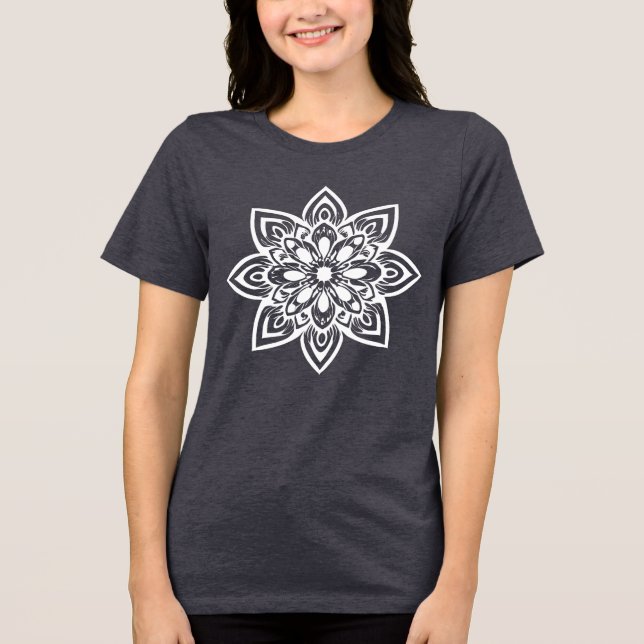 Aight Point White Star Blumen Mandala Tri-Blend Shirt (Vorderseite)