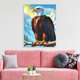 Aigle à tête plate perché sur la toile de branche 