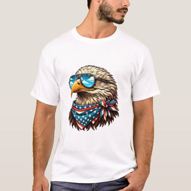 Aigle américain avec lunettes bleues T-shirt de lu (Devant)