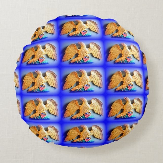 aigle d'or sur coussin bleu rond (Devant)