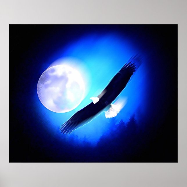 Aigle en vol et Pleine lune Imprimer Aigles Poster (Devant)