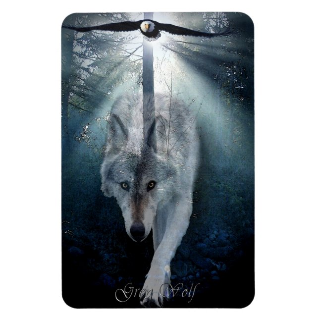 Aigle et loup gris Faune Art Magnet Premium (Vertical)