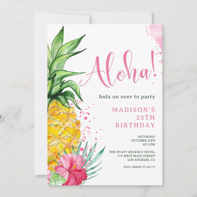 Aiguille Aloha Invitation Anniversaire (Devant)