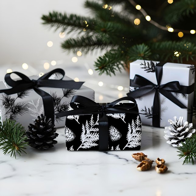 Aiguilles et Pinecone de pin à feuilles de cèdre f (Minimal Festive Cedar Leaf Pine Needles & Pinecone Wrapping Paper Sheets)