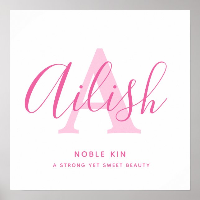 Ailish Name bedeutet Farbtöne für rosa Text Poster (Vorne)