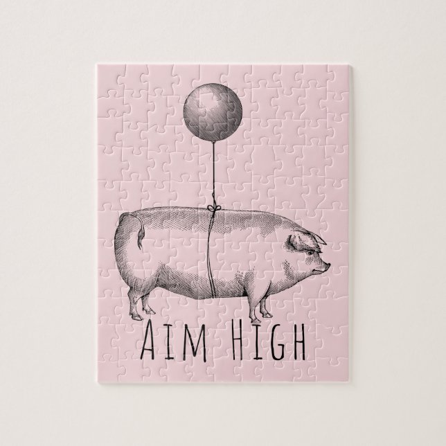 Aim High Cute Pig and Balloon Inspirational (Vertikal)