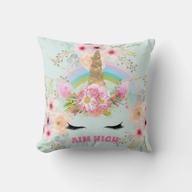 AIM HIGH Pink Gold Glitzer Einhorn Girls Kissen (Vorderseite)